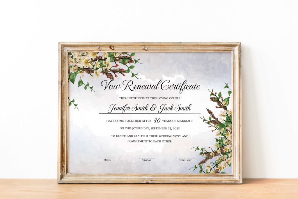 Vow Renewal Certificate Editable Printable Wedding Certificate Template Vow Renewal Gift