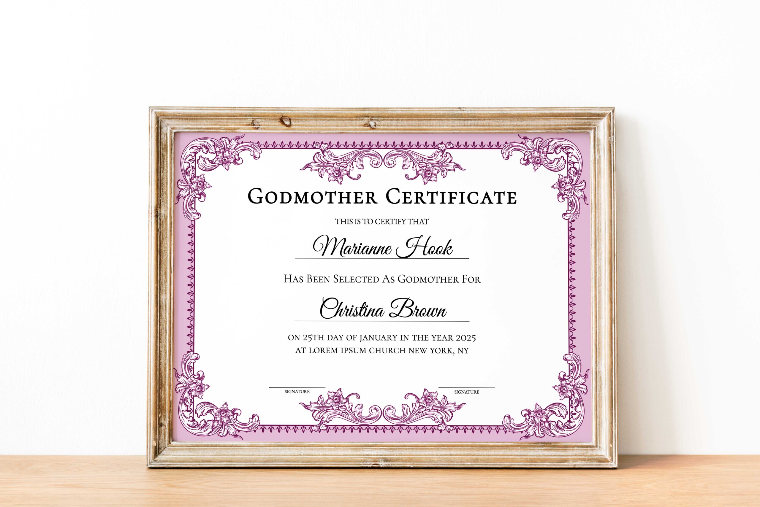 Editable Godmother Certificate Template Printable Baptism Certificate